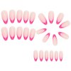 Hot Pink French Tip Cute Press on Nails Medium Acrylic Nails Almond Glossy Nude Stick On Nails 24PCS Gel Glue On Nails Kit for Women and Girls