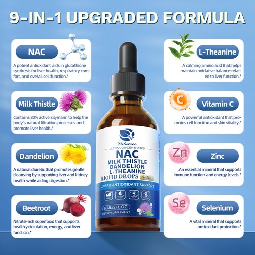 Lukaree Liposomal NAC Supplement N-Acetyl-L-Cysteine 600mg with Milk Thistle - NAC Amino Acid Drops w/Selenium for Liver & Kidney Support*, Lung, Antioxidants & Immune Support*- Vegan, Non-GMO- 2oz