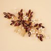 BERYUAN Wedding Pearls Crystal Rhinestone Hair Comb Pearls Crystal Flowers Bride Headpiece Red Wine Crystal Pearls Wedding Hair Accessories Handmade Wedding Hairband for Wedding Women and Girls (red