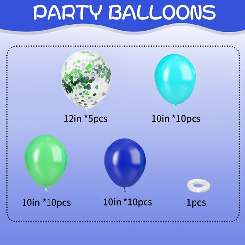 Blue and Green Balloons, 35pcs Blue and Green Birthday Balloons, Green Confetti Balloons Blue Green Latex Balloons for Boys Birthday Baby Shower Dinosaur Theme Party Supplies