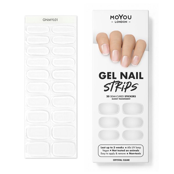MOYOU LONDON Semi Cured Gel Nail Strips Plain Color 20 Pcs. UV Gel Nail Wraps for Salon-Quality Manicure, Easy to Apply, Trim, & Remove