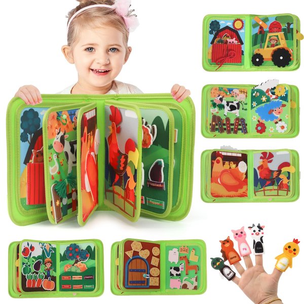 Wdmiya Busy Book for Toddlers 1-3, Montessori Busy Board for 1 Year Old, Farm Quiet Book for 1 2 3 4 5 Year Old Boy Girl Birthday Gifts, Toddler Travel Busy Book with Life Skills, Cognition, Sorting