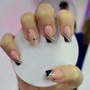 RikView Black Press on Nails Medium Length Fake Nails French Tips Nails Glossy Square Stick on Nails 24 PCS/Set