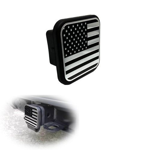 Fluher 1 PC Trailer Hitch Cover, 2" Receiver Silver Flag Trailer Hitch Anti-Dust Plug Square Mouth Protective Cover, Tow Cover Waterproof Antirust Rubber Plug, Universal Accessories for Cars (Black)