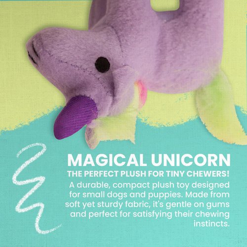 Snugarooz Magical The Unicorn Plush Dog Toy with Repair Patch – Soft Durable - Crinkle & Squeaker Rainbow Mane - Tail for Small Dogs & Puppies