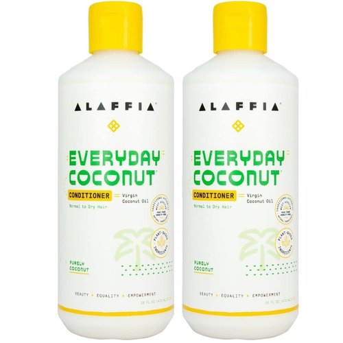 Alaffia Hair Care, Everyday Coconut Conditioner, Daily Moisturizer, Wavy & Curly Hair Products, Vitamin E, Virgin Coconut Oil, Ginger Extract,Purely Coconut, 2 Pack - 16 Fl Oz
