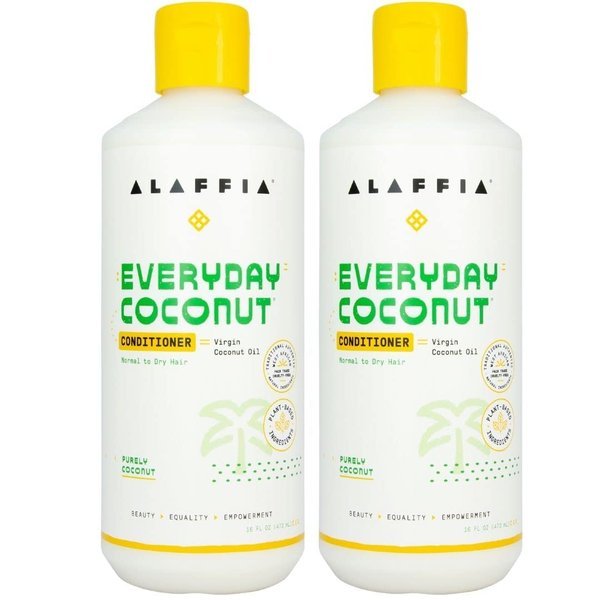 Alaffia Hair Care, Everyday Coconut Conditioner, Daily Moisturizer, Wavy & Curly Hair Products, Vitamin E, Virgin Coconut Oil, Ginger Extract,Purely Coconut, 2 Pack - 16 Fl Oz