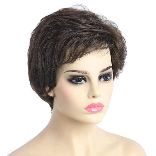 SYXLCYGG Old Lady Wig Short Brown Bob Wig White Women Hair Wig Ladies Wavy Synthetic Older Womens...