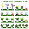 25 Pieces Dollhouse Potted Plants Miniature Artificial Plant Tiny Bonsai Model Mini Flowerpot Fake Succulent Doll House Mini Plant Model Figure for 1:12 Dollhouse Decor Mini Garden (Fresh Style)
