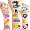 Two the moon 2nd Birthday Temporary Tattoos - Space Adventure with Astronauts and Galaxy Theme - 91PCS Tattoos for Kids' Birthday Party, Decorations, Favors, and Gifts