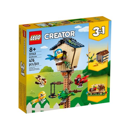 LEGO Creator 3in1 Birdhouse 31143, Birds to Hedgehog to Beehive Set, Forest Animal Figures, Building Toys for Kids Ages 8 Years and Over, Colorful Toy Set, Gift Idea