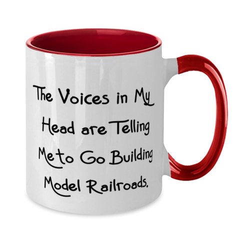 Inspire Model Railroads Gifts, The Voices in My Head are Telling Me to, Love Two Tone 11oz Mug For Men Women, Cup From Friends, Model trains, HO scale, N scale, O scale, Train sets, Locomotives
