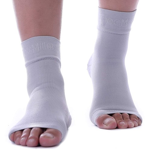 Doc Miller Ankle Compression Sleeve - Heel Brace for Heel Pain - Plantar Fasciitis Foot Wrap for Ankle Support and Neuropathy Relief - 1 Pair Grey Plantar Fasciitis Wrap - Medium Size