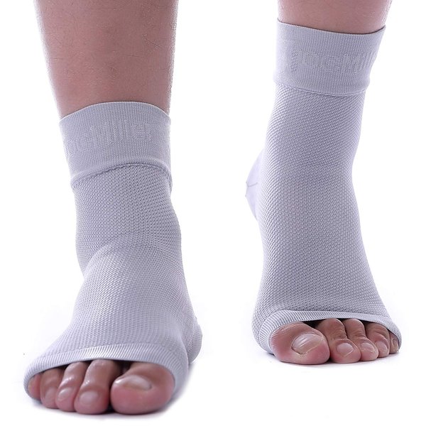 Doc Miller Ankle Compression Sleeve - Heel Brace for Heel Pain - Plantar Fasciitis Foot Wrap for Ankle Support and Neuropathy Relief - 1 Pair Grey Plantar Fasciitis Wrap - Medium Size