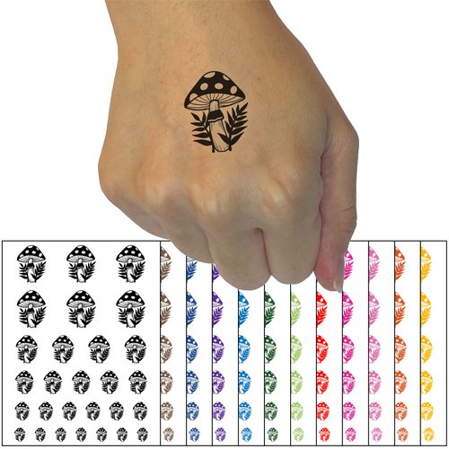 Magical Toadstool Mushroom Ferns Temporary Tattoo Water Resistant Fake Body Art Set Collection - Red (One Sheet)