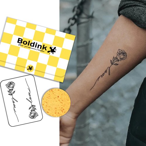Boldink Temporary Tattoos, semi permanent tattoos, 15-day long lasting tattoo sticker, waterproof and anti-reflective, unique design（Flower 3）