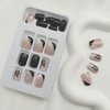 Press on Nails Short Square Fake Nails Black White French Tip Acrylic Nails with Black Leaves and Polka Dots Designs Glitter Full Cover Glossy Black False Nails Stick on Nails for Women 24Pcs