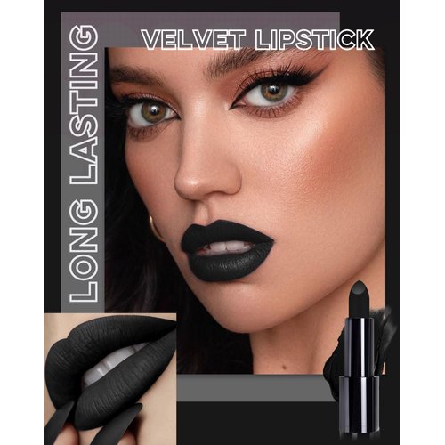 Black Halloween Lipstick Long Lasting for Women, Hydrating Matte Velvet Lip Gloss Superstay Liquid Lipstick Intense Color Non Stick Smudge-Proof & Waterproof Lipgloss Goth Lip Stick Makeup-05