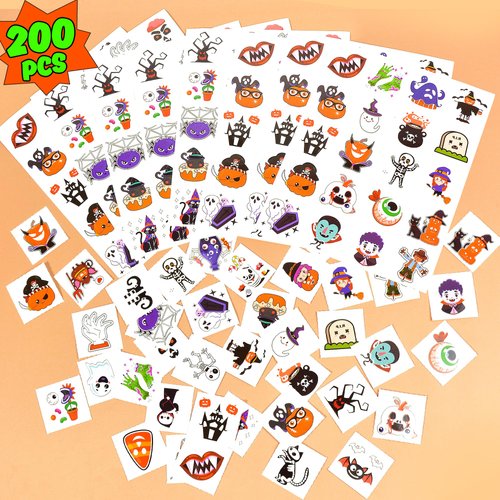 U-Goforst 200 PCS Halloween Tattoos for Kids, Glow in The Dark Halloween Party Favors, Halloween Temporary Tattoos Goodie Goody, Halloween Treats Bag Stuffers Gift Bulk