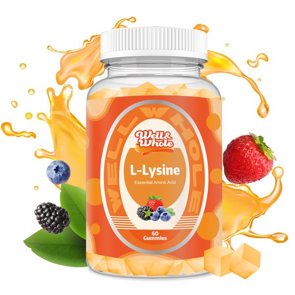 Well&Whole L-Lysine 1000mg Gummies - Vitamin B12 1000mcg - Essential Amino Acid Supplement for Gum, Lip Health* - L-Lysine Supplement for Kids and Adults - Vegan, Non GMO, Gluten-Free, 60 Counts