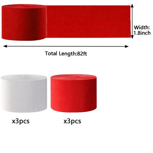 We Moment White and Red Crepe Paper Streamers Party Streamer 1.8 Inch Widening 6 Rolls,red and White Party Decorations Streamer 82 feet per roll for Birthday Wedding Party Decorations