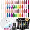 JEWHITENY 28 Colors Poly Nail Extension Gel Kit for Starter at Home Poly Nail Gel All-in-one Kit with Nail Lamp French Trendy Manicure DIY Kit