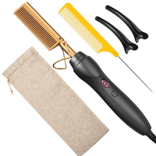 Hot Comb Hair Straightener Heat Pressing Combs - Ceramic Electric Hair Straightening Comb for Natural Black Hair Beard Wigs Holiday Gift