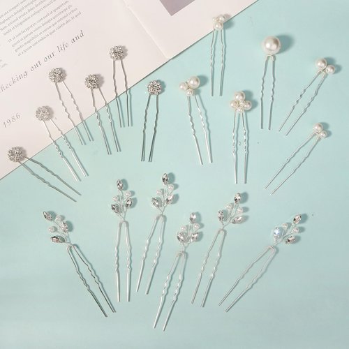 Yandino 18 Pieces Bride Wedding Hair Pins Bridal Hair Accessories Set Jewelry Bridesmaids Silver Hair Piece for Women and Girls