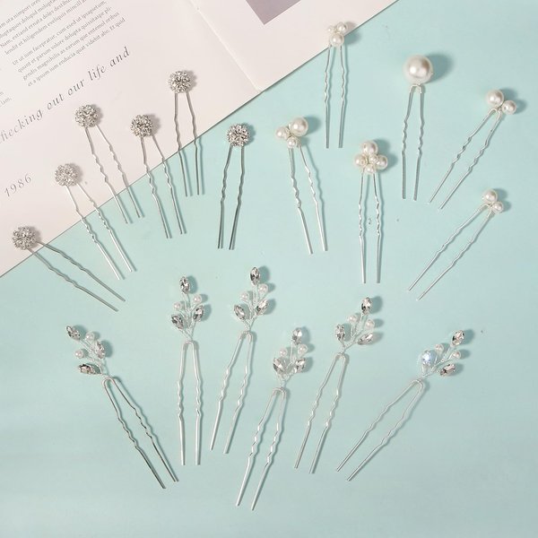 Yandino 18 Pieces Bride Wedding Hair Pins Bridal Hair Accessories Set Jewelry Bridesmaids Silver Hair Piece for Women and Girls