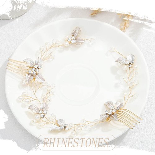 Foyte Crystal Bride Wedding Hair Comb Leaf Bridal Headpieces Rhinestone Flower Hair Vines Pearl Bridesmaid Side Combs Hair Accessories for Women (leaf)