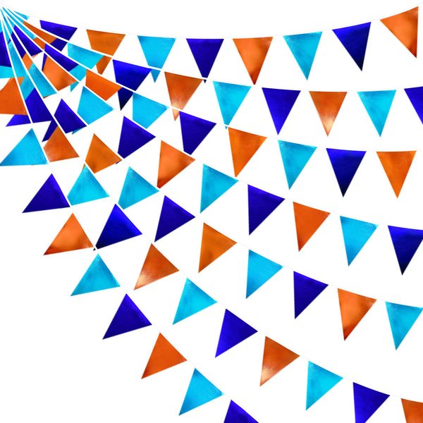 Orange Blue Party Decorations Metallic Fabric Triangle Pennant Flag Bunting Banner Garland for Birthday Baby Shower Graduation Bridal Shower Wedding Bachelorette Engagement Space Theme Party Supplies