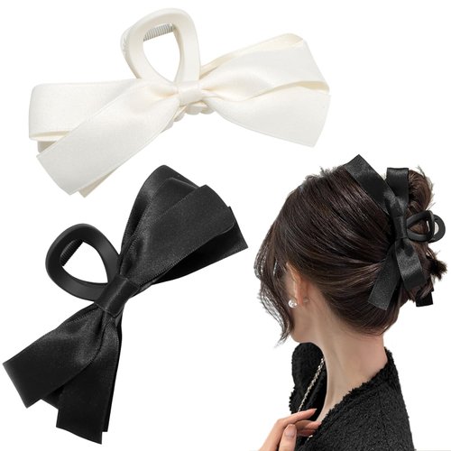 Chanaco HAIR CLIP Bow Claw Clips for Women, Modern Style, Black and White, Big Bow Hair Clips for Thick Thin Hair, Hair Securing, Teen Girl Gifts, Trendy Stuff, 2 Count