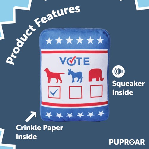 PUPROAR Pawsidential Ballot Dog Toy - Political Plush Squeak Chew Toy for Dogs with Crinkle Paper - Funny Crinkle Dog Toy for Endless Election Season & 4th of July Fun