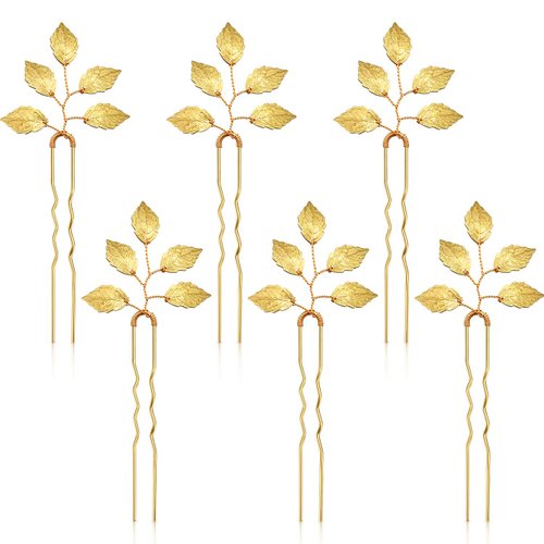 6 Packs Bride Gold Leaf Hair Pins, Vintage Leaves Hair Clip for Wedding Hair Pins, Bride and Brid...