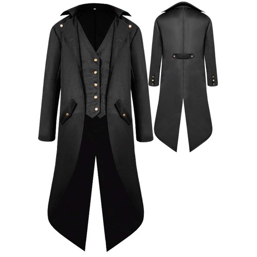 SIAEAMRG Renaissance Steampunk Tailcoat Halloween Costumes for Boys, Medieval Pirate Vampire Victorian Jacket Vintage Frock Coat Children Kids (Black, M)