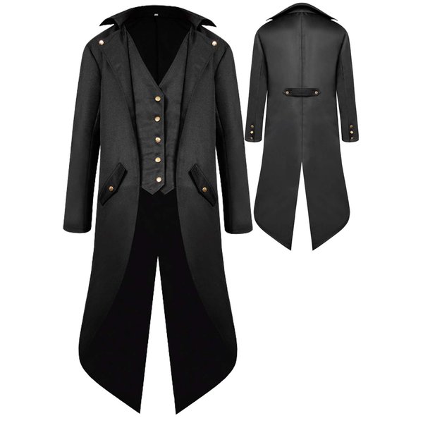 SIAEAMRG Renaissance Steampunk Tailcoat Halloween Costumes for Boys, Medieval Pirate Vampire Victorian Jacket Vintage Frock Coat Children Kids (Black, M)