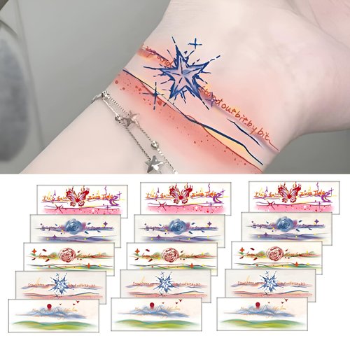 15 Pcs Personalized Wrist Temporary Tattoo For Women, Realistic Tattoo Stickers Adult Waterproof Tattoo Paper Tatuajes Temporales, Fashion Accessories Makeup Stickers For Party/Favors/Gifts/Decoration