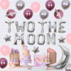 Two the Moon Birthday Decorations for Girl-Space 2nd Birthday Party Supplies Outer Space Astronaut Second Party Decor with Two The Moon Foil Balloon Banner Silver Moon and Star Foil Balloons