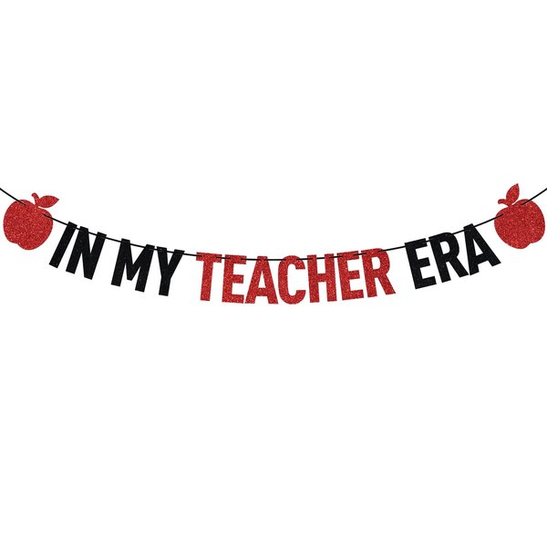 Black Glitter In My Teacher Era Banner, Congrats Teacher 2025/Class of 2025/From Student to Teacher, 2025 Teacher Graduation Party Decorations Supplies
