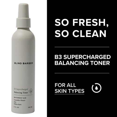 Blind Barber B3 Supercharged Balancing Toner - Mens Toner with Refreshing Minty Scent - Formulated with Cucumber, Aloe & Willow Bark to Hydrate & Balance Skin - Toners for Men (6oz / 180ml)