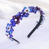Formery Sparkly Blue Rhinestone Headband Pearl Flower Hairband Party Prom Wedding Handmade Crystal Beads Headpiece for Women and Girls