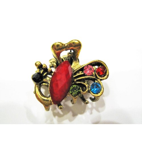 small mini metal jeweled antique peacock bronze hair claw clip (Primary color: Red)