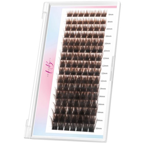 VEYESBEAUTY Brown Lash Clusters DIY Individual Lash Extensions Natural & Wispy Colored Lash Clusters Ombre Brown Volume Eyelashes 8-16mm Mix Length Tray for Self Application