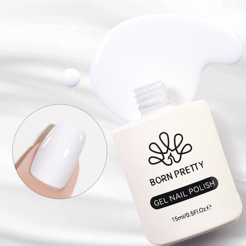 Born Pretty Hema-Free Gel Nail Polish, 15ml White Color Soak Off U V LED Gel Polish Nail, French White Wedding Tips Nail Art DIY Manicure at Home