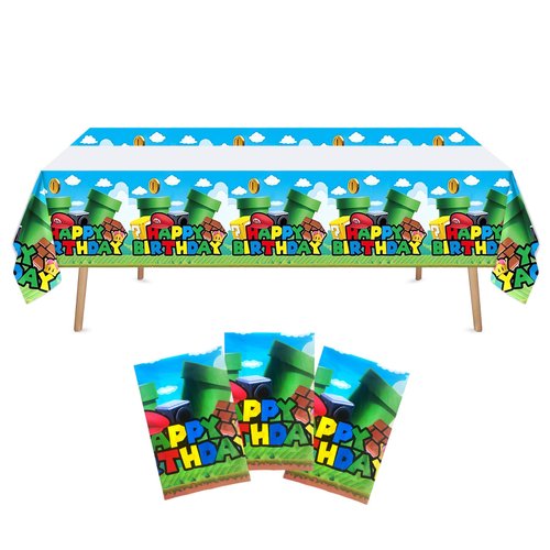 ZAKVOOR 4 PCS Super Brothers Party Tablecloths, Disposable Plastic Game Rectangle Table Covers fo...