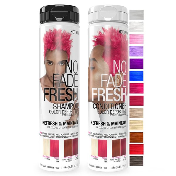 No Fade Fresh Hot Pink Depositing Shampoo & Conditioner - Enhance Bright Color, Prevent Fading, Temporary Hair Dye
