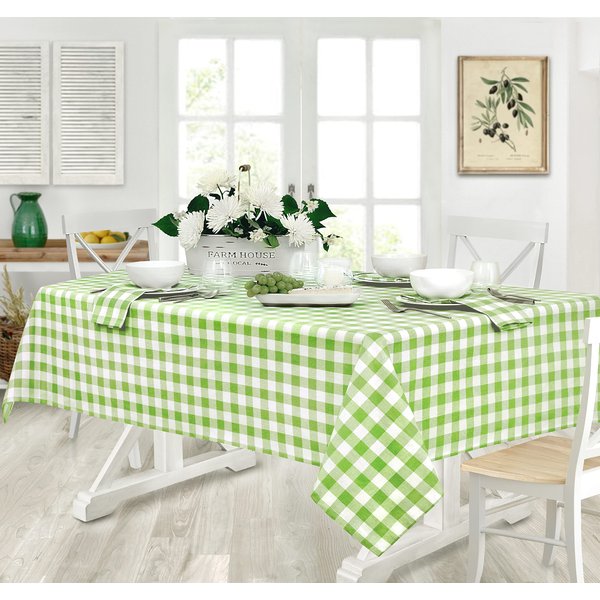 HOME BARGAINS PLUS Country Rustic Buffalo Plaid Cotton Fabric Tablecloth, Checkered Cottage Gingham Easy Care Tablecloth, 60” x 104” Oblong/Rectangle, Green