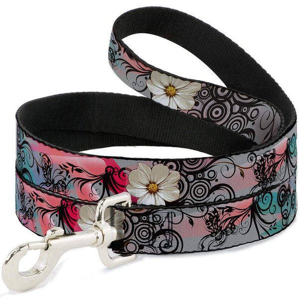 Buckle-Down Pet Leash - Flowers w/Filigree Pink - 6 Feet Long - 1" Wide