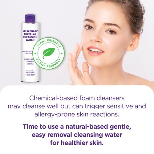 FARMSKIN Freshfood For Skin Mild Greape Micellar Cleansing Water (10.1fl.oz, 300ml) - Micellar Cleansing Water for Face/Makeup Remover & Cleanser/Non-Irritating/Korean Skin Care