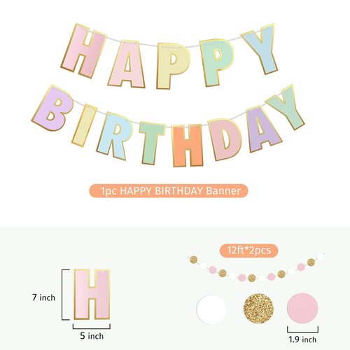 Pre-Strung Happy Birthday Banner and Decorations-Girls Toddler Birthday Decorations-Happy Birthday Banner and Dot Garland Pastel Colors